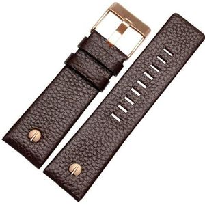 LUGEMA Bracelet De Montre En Cuir Véritable 22 24 26 27 28 30mm Grain De Litchi Compatible Avec Diesel DZ4316 DZ7395 DZ7305 Bracelet De Montre Bracelet De Montre (Color : Brown rose buckle, Size : 3