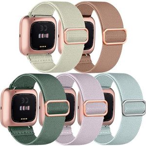 Chinbersky Set van 5 rekbare nylon horlogebandjes compatibel met Fitbit Versa 2 Versa Lite SE vervangende bandjes voor heren en dames, Nylon, Geen edelsteen