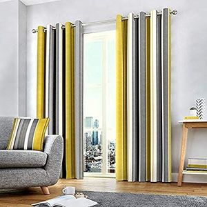 Fusion Whitworth Stripe Gordijnen met ringen, 100% katoen, okerrood- Gordijnen: 66 inch breedte x 72 inch lengte (168 x 183 cm)