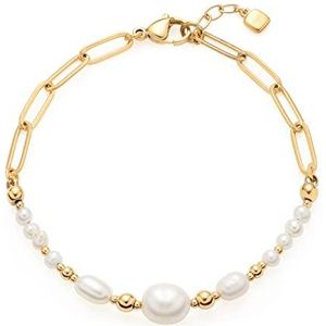 JEWELS by Leonardo 022063 Inka armband roestvrij staal goud met witte zoetwaterparels en roestvrijstalen kralen voor dames, Eine Grösse, roestvrij staal, geen edelsteen, Roestvrij staal, Geen