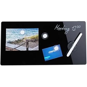 Relaxdays Magneetbord, beschrijfbaar, incl. 3 magneten & pen, afwasbaar, frameloos, magneetbord glas, 20x40 cm, zwart