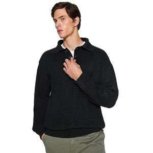 Trendyol Man Basics Pull en tricot à col polo surdimensionné, anthracite, M, Anthracite, M