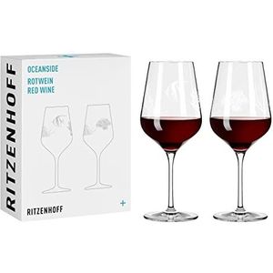 Ritzenhoff 3811001 set van 2 rode wijnglazen 500 ml Oceanside serie nr. 1 met vismotief Made in Germany