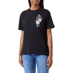 Replay Dames T-shirt met korte mouwen van katoen met roze label, zwart 098, XS, Zwart 098