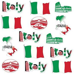 Beistle 53674 decoraties van papier, Italiaanse decoratie, rood / wit / groen / zwart, 14 stuks