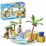 Playmobil Promo Pack 71529 vakantiegangers met zwembad en whirlpool, bestaande uit glijbaan en functionele pomp, evenals een octopus die water sproeit, myLife Universum, vanaf 4 jaar