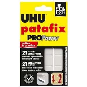 UHU Patafix Propower Lijmstippen, voorgesneden, fixeerpasta, extra sterk (tot 3 kg), herpositioneerbaar, zwart, 21 pleisters