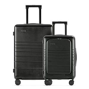 ETERNITIVE - Set van 2 koffers – klein en medium | Reiskoffer van polycarbonaat en ABS | Harde koffer met TSA-slot | 360° rolkoffer, zwart., Set van 2 koffers (S+M)