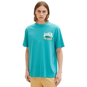 TOM TAILOR Denim 1036468 Casual T-shirt met print op de rug voor heren (1 stuk), 31044 - diep turquoise