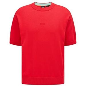 BOSS Akonro Gebreide trui voor heren, met logo, korte mouwen, katoen, Bright Red623