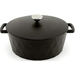 HearthStone Cookware - Diamond stoofpan van geëmailleerd gietijzer, zwart gesatineerd, 28 cm, 6,9 l, geschikt voor alle oppervlakken, inclusief inductie en oven