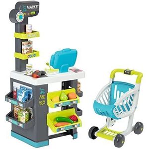 Smoby - Winkelwagen - Kindersupermarkt - Boodschappentrolley inbegrepen - Echte Rekenmachine - 34 Accessoires - 350230