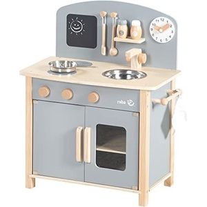 roba Kinderkeuken van hout – met kookplaat + gootsteen en accessoires van hout en metaal – vanaf 3 jaar – natuur/grijs