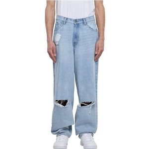 Urban Classics Pantalon en jean pour homme Heavy Ounce Knee Cut Baggy Fit, New Light Blue Washed, 44