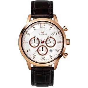 ORPHELIA Tempo chronograaf herenhorloge, Bruin/Rose Goud, riem