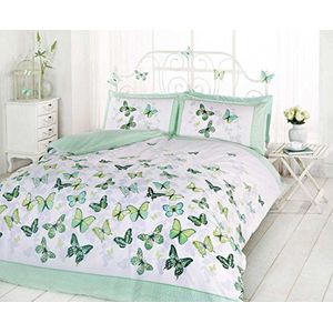 Art Beddengoedset voor eenpersoonsbed, motief vlinders, roze en wit, katoen en polyester, groen, eenpersoonsbed