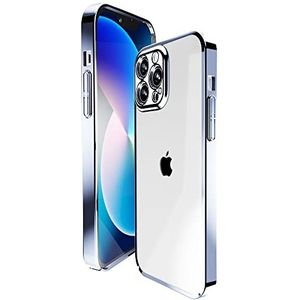 SLARY Compatibel met iPhone 13 Pro Max, met spiegel, beschermhoes, verzinkt, metalen frame voor iPhone 13 Pro Max, hoes, stootvast, krasbestendig, lichtblauw
