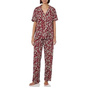 women'secret Damespyjama met lang overhemd, bloemenpatroon, Rode print