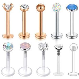 16G doorzichtig acryl chirurgisch staal lippiercing stud labret piercing tragus helix piercing bioflex lippen retainer sieraden 8MM staaf, Acryl