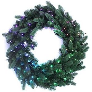 Twinkly App-gestuurde voorverlichte deurkrans met 50 RGB- en witte leds, groene kabel, speciale editie, decoratie voor het interieur van Kerstmis, generatie II