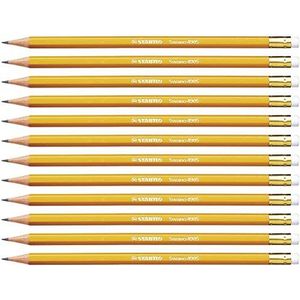 STABILO Swano potloden met gum, hardheid HB, geel, 12 stuks