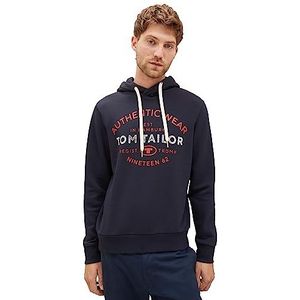 TOM TAILOR Basic sweatshirt met capuchon en logoprint Basic herensweater met capuchon en logoprint-mannen (1 stuk), 10668-hemel kapitein blauw