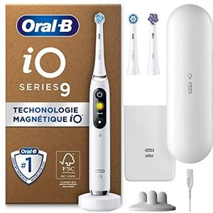 Oral-B iO Series 9 Plus Edition Elektrische Tandenborstel Plus 3 Tandenborstels met Bleken, Magnetische Etui 7 poetsmodi, Recyclebare verpakking, Cadeau voor Mannen/Vrouwen, Wit