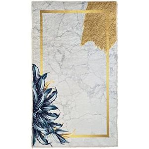 Mani Textile - Tapijt met blad, goud, wit, afmetingen: 80 x 150 cm