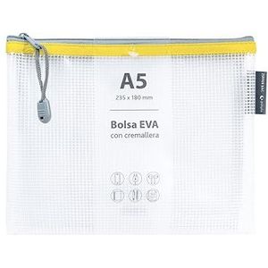 Grafoplás Tas met EVA-ritssluiting A5, gemaakt van transparant EVA-rubber, gele ritssluiting, perfect voor het dragen en beschermen van alle soorten voorwerpen, documenten of