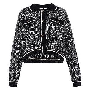 caspio Cardigan en tricot pour femme de couleur contrastée avec col à revers en acrylique noir et blanc Taille XL/XXL, noir/blanc, XL