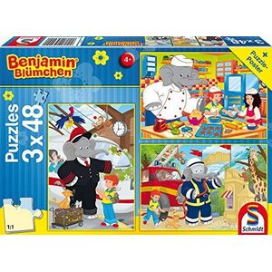 Schmidt Spiele - Benjamin the olifantenpuzzel in actie, 3 x 48 delen, 56209