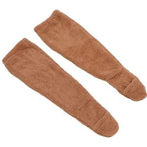 Fuzzy Kniekousen, lange verwarmde sokken, dubbelzijdige dikke zachte pluche sokken voor vrouwen en mannen, winterslaapsokken met bruin