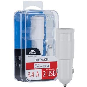 Rivacase VA4225 WD2 Auto-oplader voor mobiele telefoons (auto, sigarettenaansteker, 5 V, 1,2 m, wit)