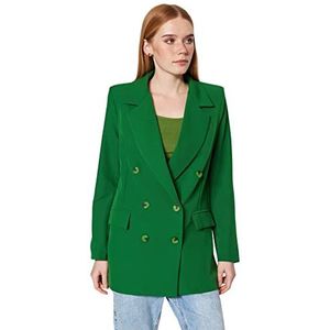 Trendyol Grote maat rechte blazer met lange mouwen voor dames, Donkergroen