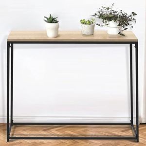 BAKAJI Entreeconsole met zwart metalen frame en houten plaat, smalle woonkamertafel, ruimtebesparende console, ideaal voor woonkamer, hal, entree, industrieel design