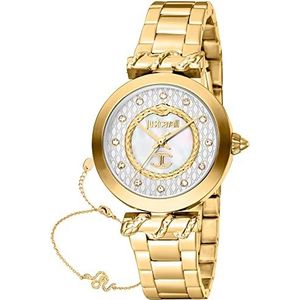 Just Cavalli Dames Light - Polshorloge set voor dames met bijpassende armband van roestvrij staal analoge weergave, goud, mode, Goud, Mode