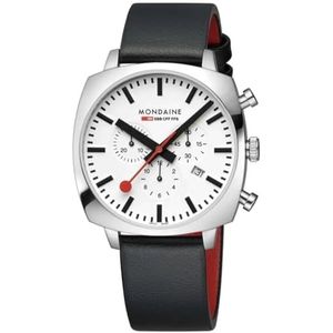 Mondaine Swiss Railways Grand Cushion Herenhorlogeset, veganistisch druivenleer, 41 mm, Zilver/zwart, TFV8