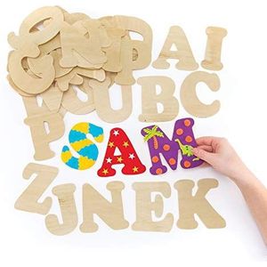 Baker Ross EV266 Grote houten letters om te knutselen en te schilderen voor kinderen, 52 stuks