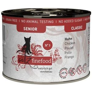 catz finefood Senior N°03 Kattenvoer voor kip en kat, graanvrij, suikervrij, hoog vleesgehalte, vitaminen en mineralen (6 x 200 g)