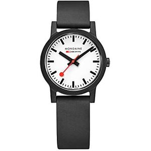 Mondaine Essence MS1.32110.RB Horloge voor dames en heren, met armband van hernieuwbaar materiaal, zwart, 32 mm, waterdicht, 30 m, duurzaam, zwart., Riem