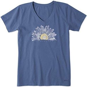 Life Is Good Crusher T-shirt voor dames met V-hals, Vintage blauw.