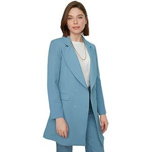 Trendyol Gedetailleerde gevoerde stoffen damesjas, geweven jas met dubbele knoop, Blauw