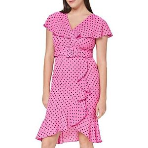 Gina Bacconi Fina Georgette portemonnee jurk met ruches voor dames, Roze/Zwart