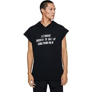 Koton Basic sportshirt met capuchon en slogan print mouwloos T-shirt heren, Zwart 999
