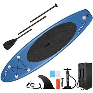 SUP Board, opblaasbaar stand-up paddle board met verstelbare aluminium peddel, handpomp, enkelriem, middenvin, grote rugzak (diepblauw)