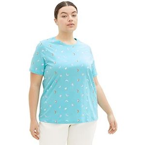 TOM TAILOR T-shirt grande taille pour femme, 31883 - Imprimé abstrait à pois turquoise, 48-grande taille