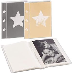 Hama Skies Fotoalbum en bescherming, synthetisch grijs, fotoalbum (beige, grijs, synthetisch, 10 x 15 cm, 2 vellen, 125 mm), 1 verpakking met 24 vellen