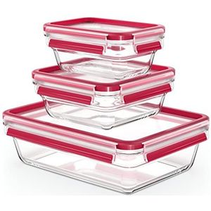 Emsa N1050900 Clip And Close Glazen Vershoudbewaarbakjes 0,45L-2L 3 Stuks Rood