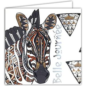 Afie 22099 kaart met envelop, vierkant, 15 x 15 cm, mooie dag, zebra, zilverkleurig, glanzend, gestructureerd, etno, chique, Afrikaans, klein bericht, voor jou, feest, verjaardag, gemaakt in Frankrijk