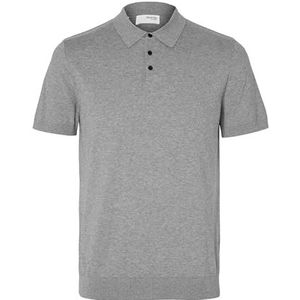 Selected Homme Slhberg Ss Knit Polo Noos Poloshirt voor heren, Medium grijs mengsel.